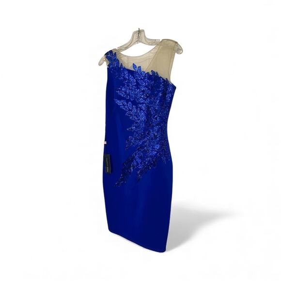 NWTGS Tadashi Shoji Mesh Illusion Sequin BLUE DRESS SZ S - Picture 1 of 5